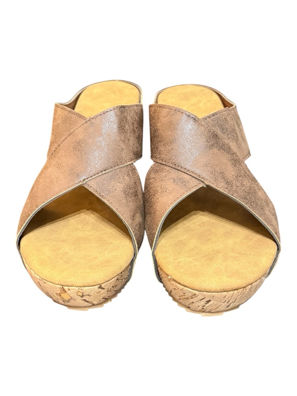 Women’s Cork Wedge Slide Sandals | Brown Criss Cross | Size 10 | NEW NWOB